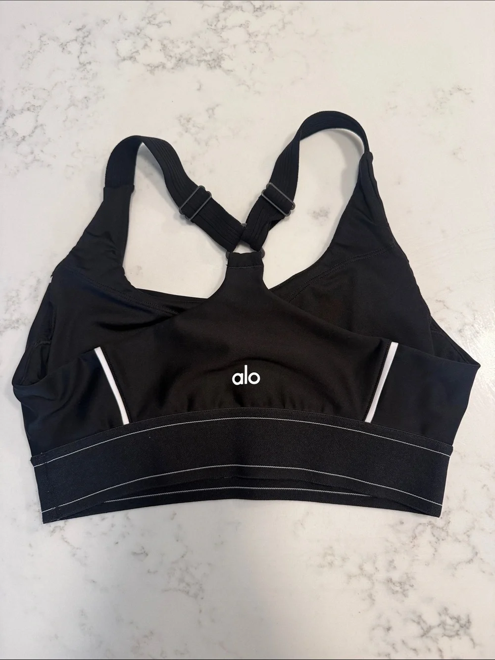 ALO Yoga Black Sports Bra with White Piping - Picture 2 of 2
